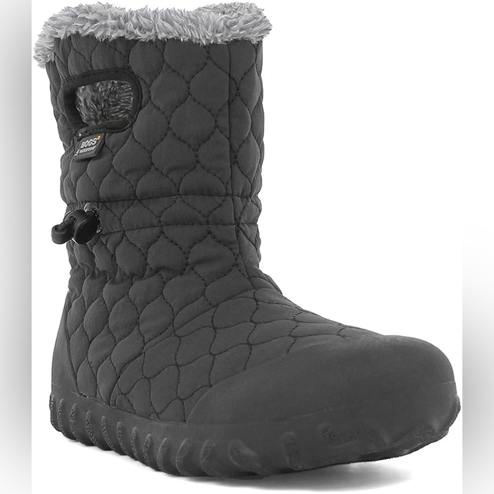 Bogs B-Moc Quilt Puff Waterproof Winter Boots Faux Fur in Grey | Women’s Size 8